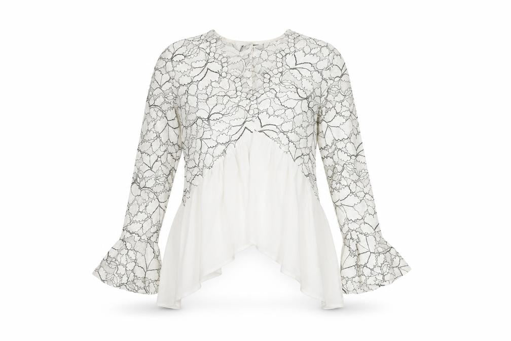 boohoo Women's White Lace Tunic Blouse Size 8