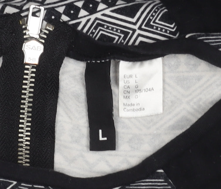 H&M Women's Black Geometric Knit Dress Large