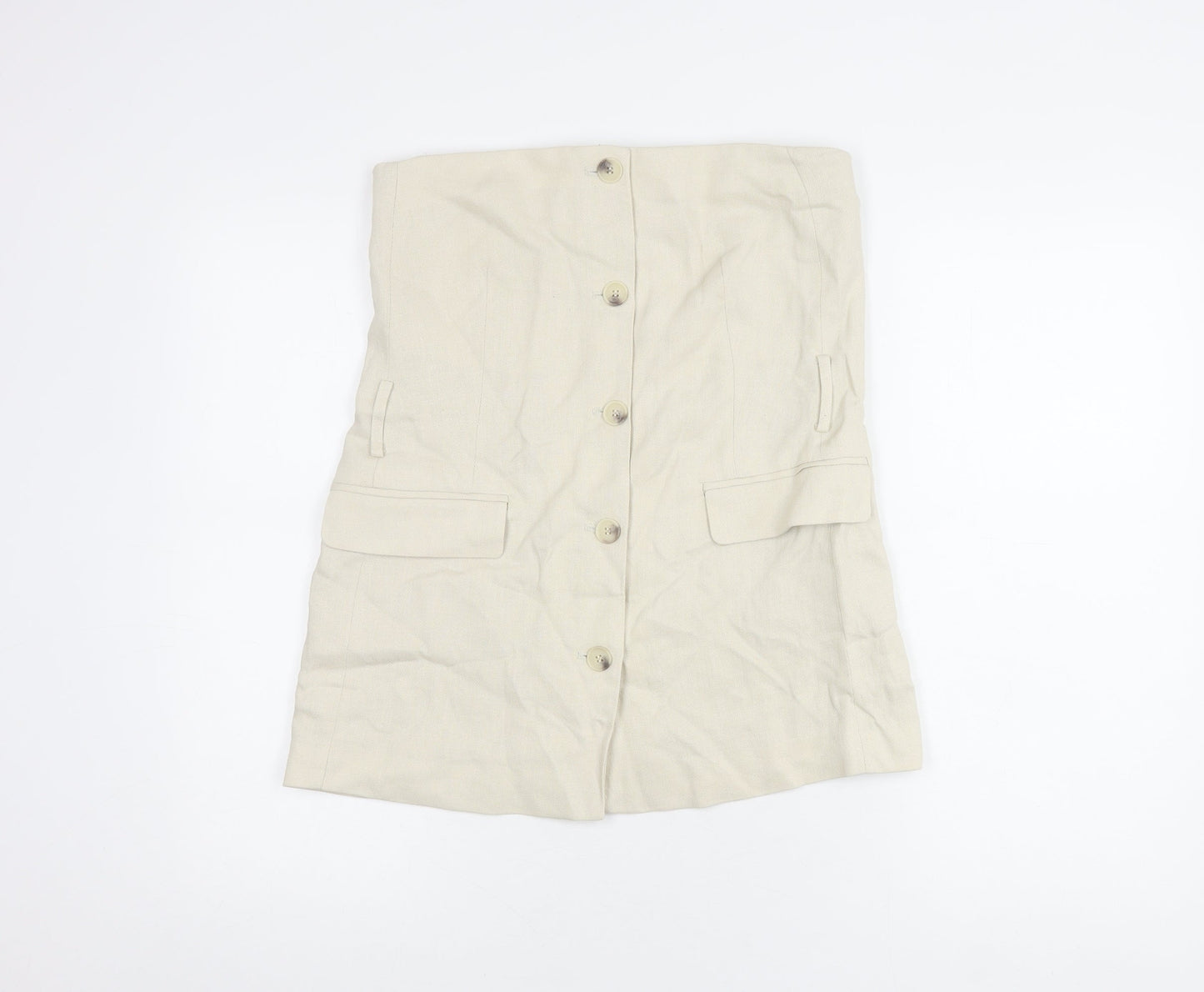 Zara Women's Beige Blouse 6 Button Accent Elegant