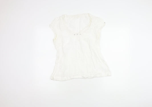 White Stuff Women's White Linen Cap Sleeve Top
