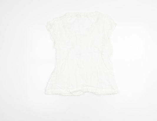White Stuff Women's White Linen Cap Sleeve Top