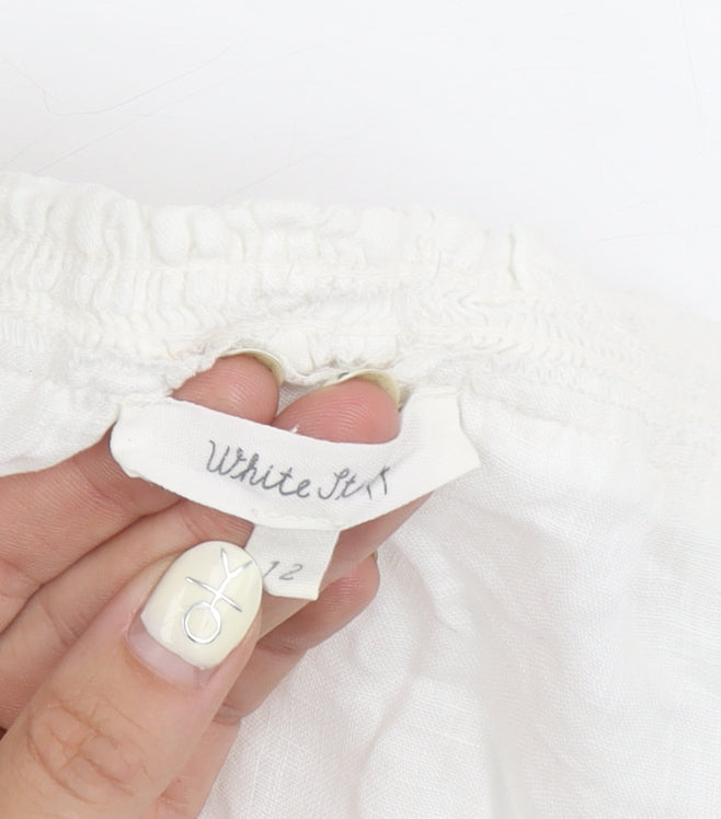 White Stuff Women's White Linen Cap Sleeve Top