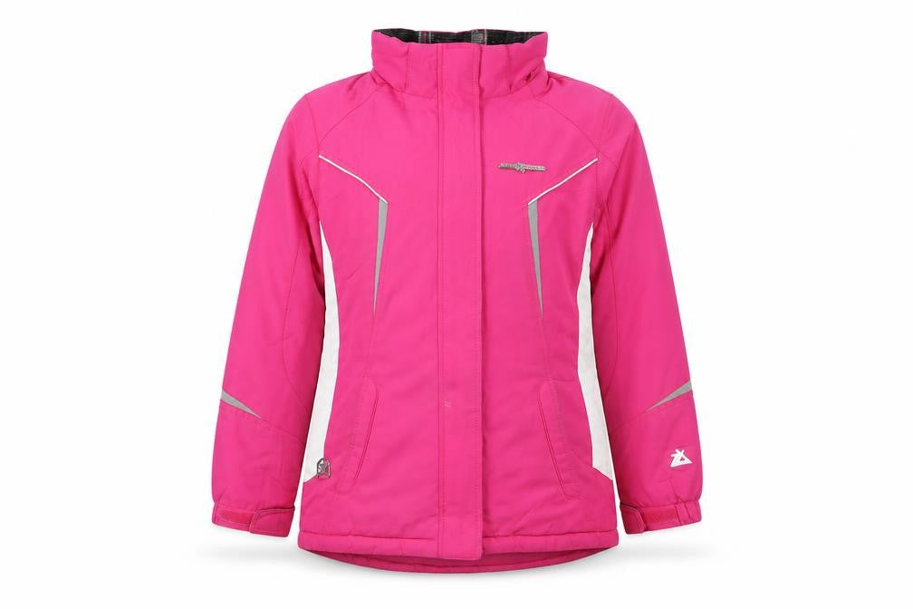 Front view of ZeroXposur girls’ pink ski jacket uk, size 16, winter