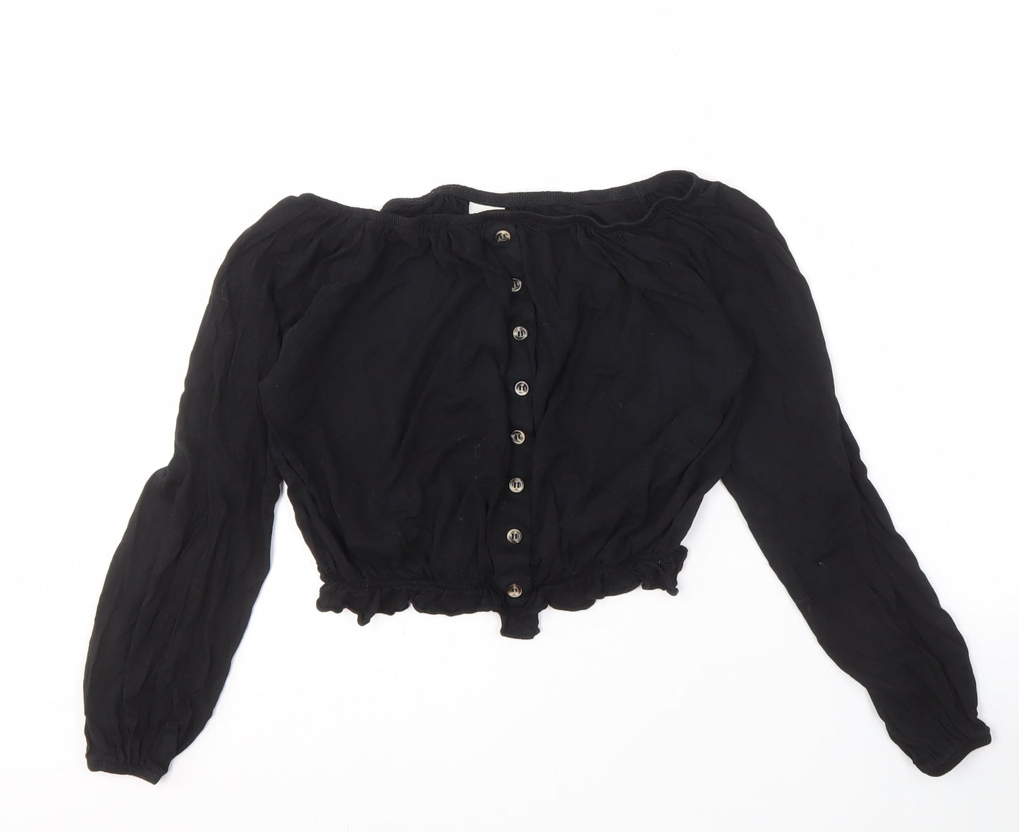 H&M Women's Black Cropped Blouse, Size S, Casual Style