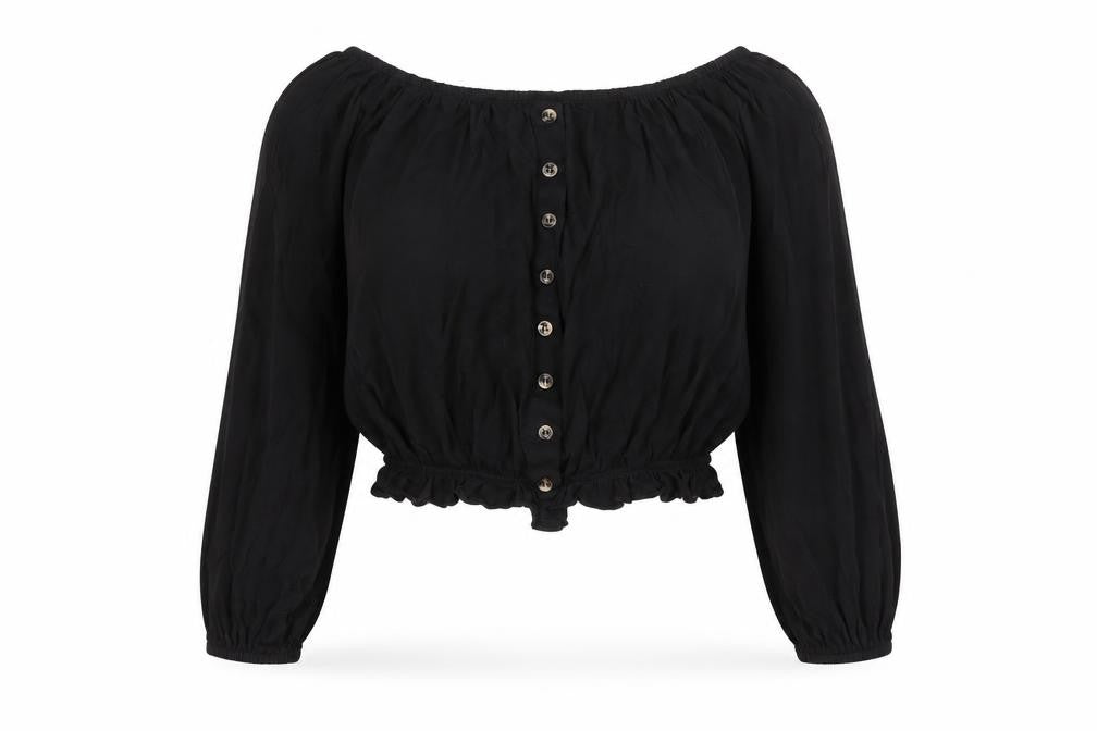 H&M Women's Black Cropped Blouse, Size S, Casual Style