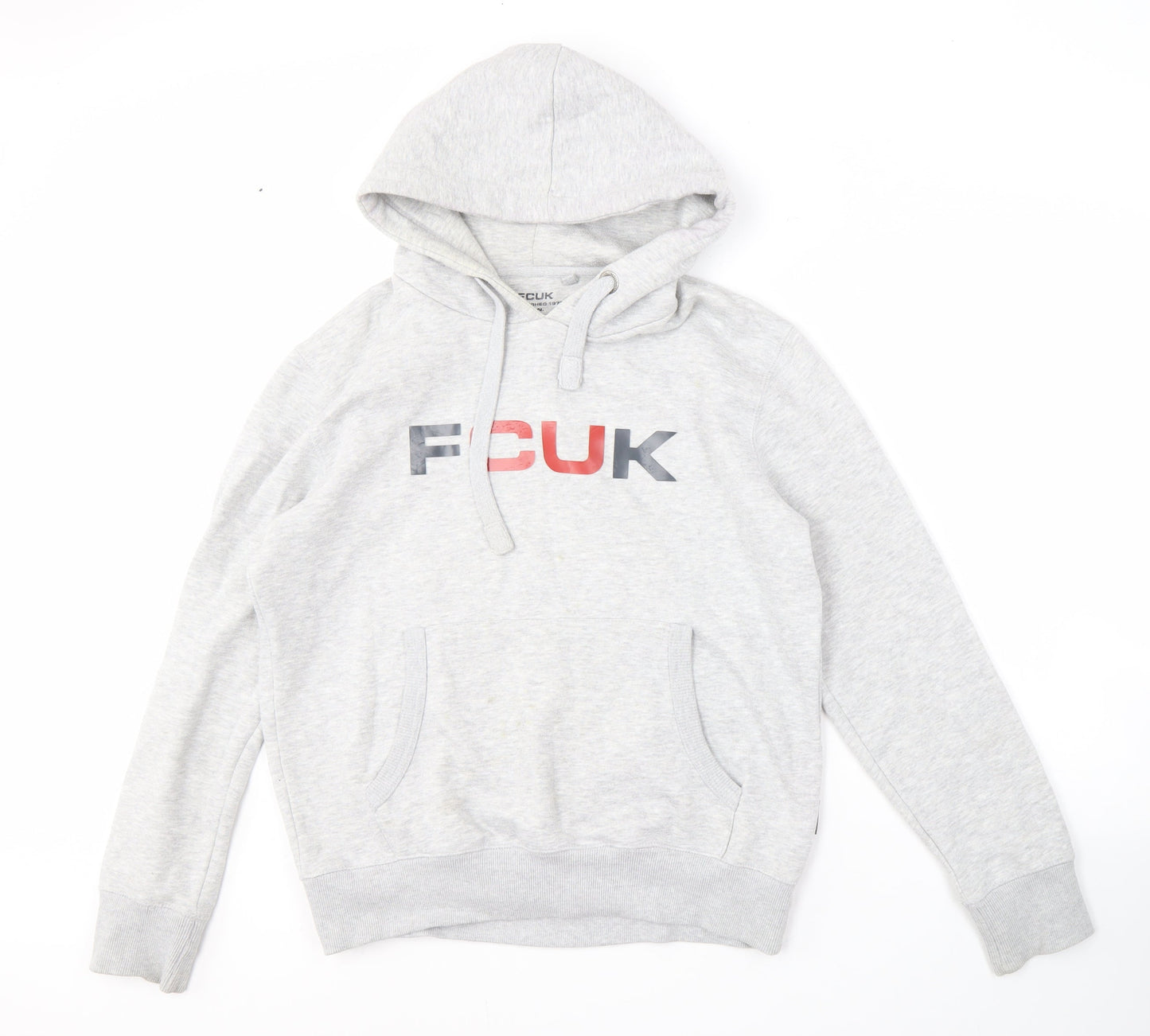 FCUK Men's Grey Logo Hoodie Medium Pullover