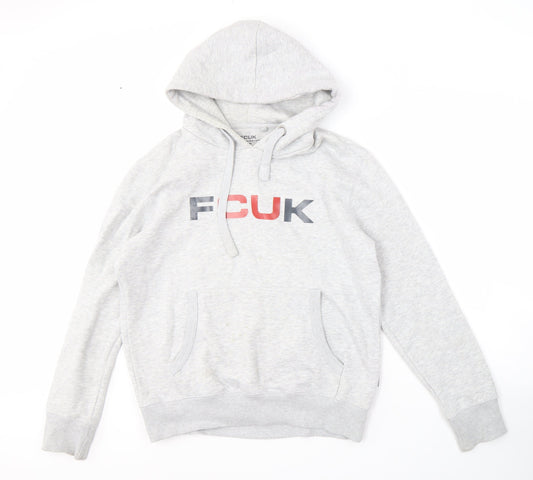 FCUK Men's Grey Logo Hoodie Medium Pullover