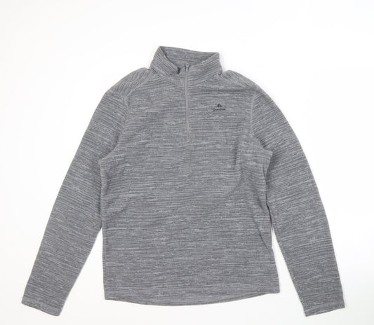 Decathlon Men's Grey Striped Zip Sweatshirt M