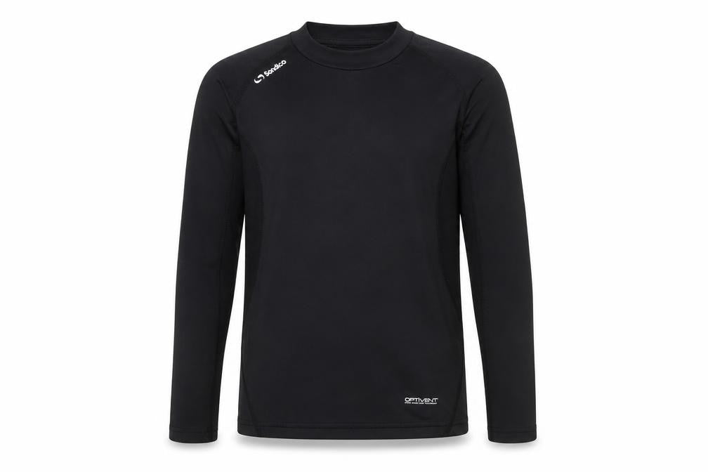 Front view of Sondico boys’' black long sleeve sports t-shirt 11-12y