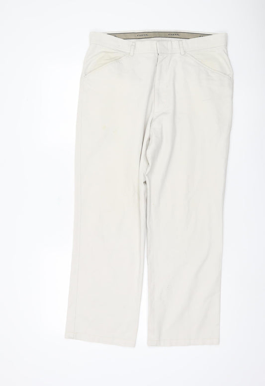 Farah Men's Ivory Regular Fit Trousers, Size 34