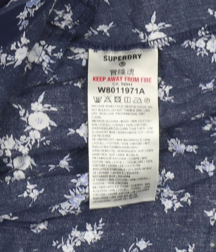 Superdry Women's Blue Floral A-Line Dress Size 12
