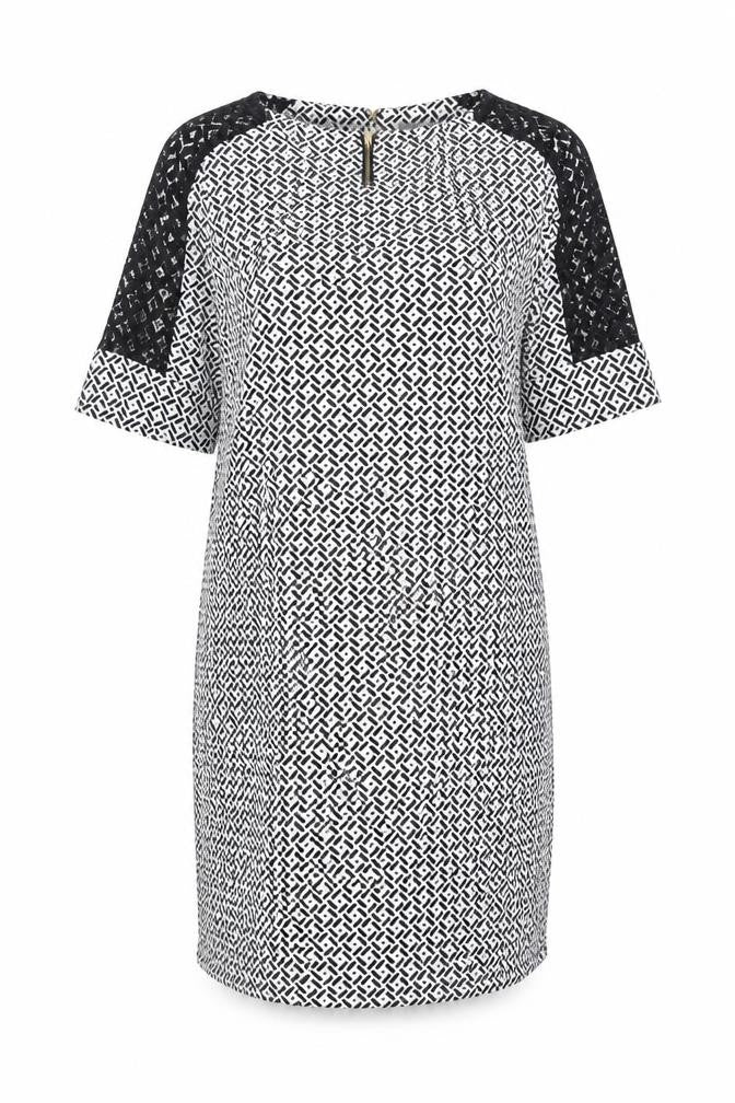 BHS Women's Black Geometric Half Sleeve Dress
