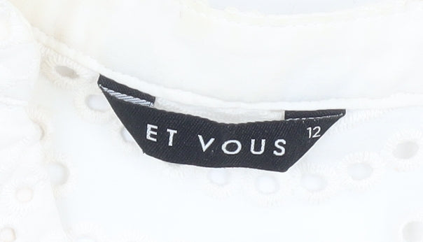 ET VOUS Women's White Blouse Size 12 Long Sleeve