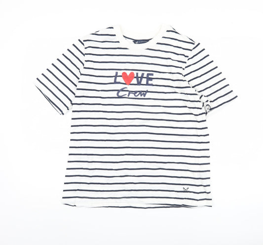 Crew Clothing Women's White Striped T-Shirt, Size 12, Casual