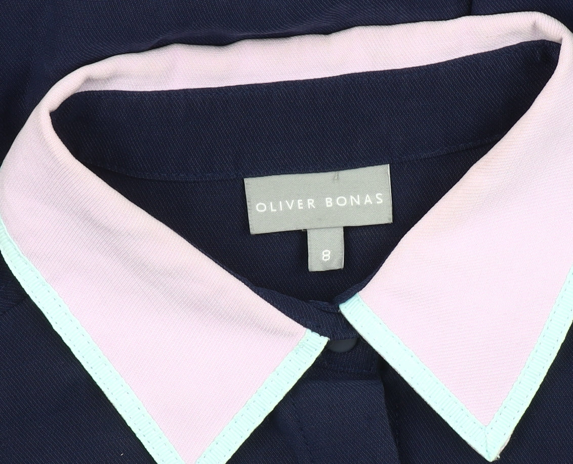 Oliver Bonas Women's Blue Collared Shirt Dress Size 8