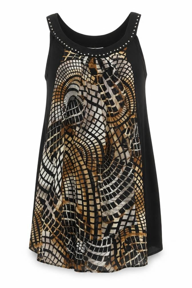 Front view of Wallis Women's Black Geometric Sleeveless Top