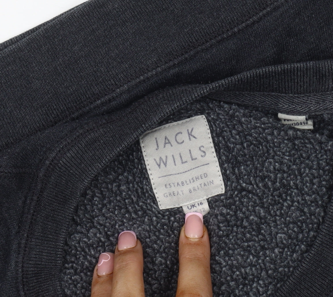 Jack Wills Women's Black Pullover Sweatshirt, Size 16