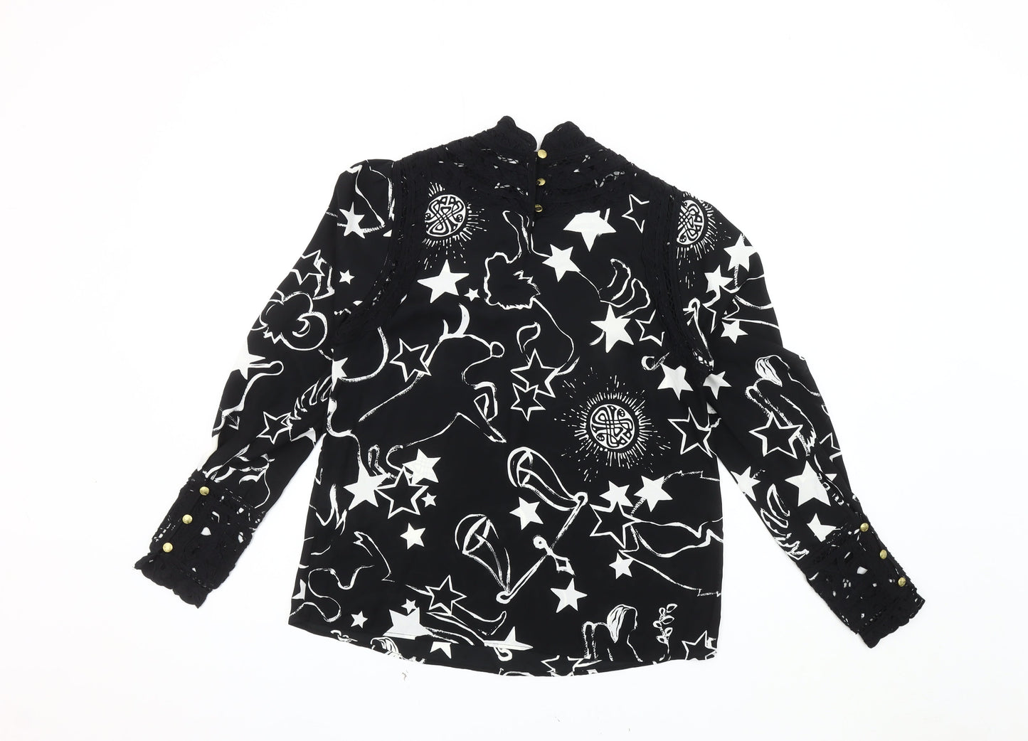 BIBA Women's Black Star Print High Neck Blouse, Size 10