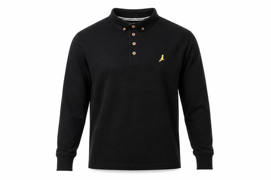 Brave Soul Men's Black Long Sleeve Polo Shirt S