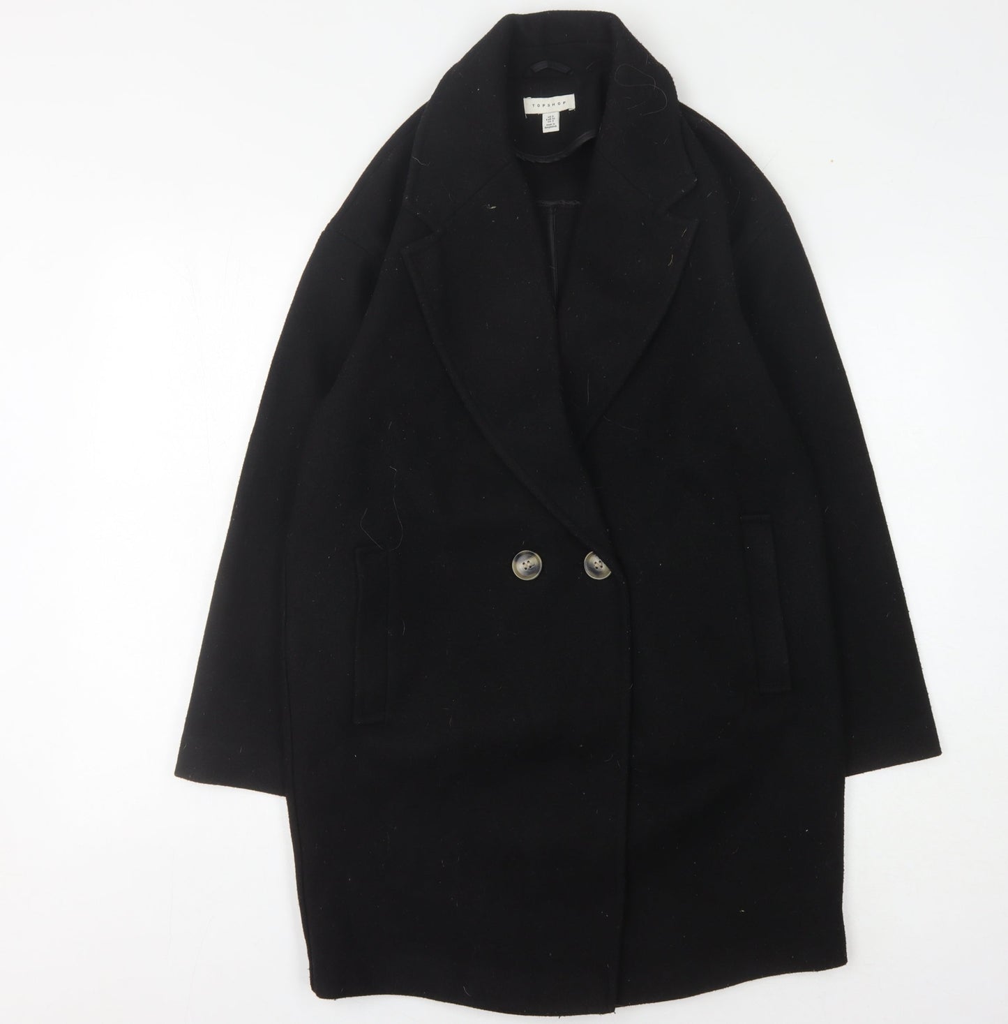 Topshop Women's Black Overcoat Size 8 Elegant Classic