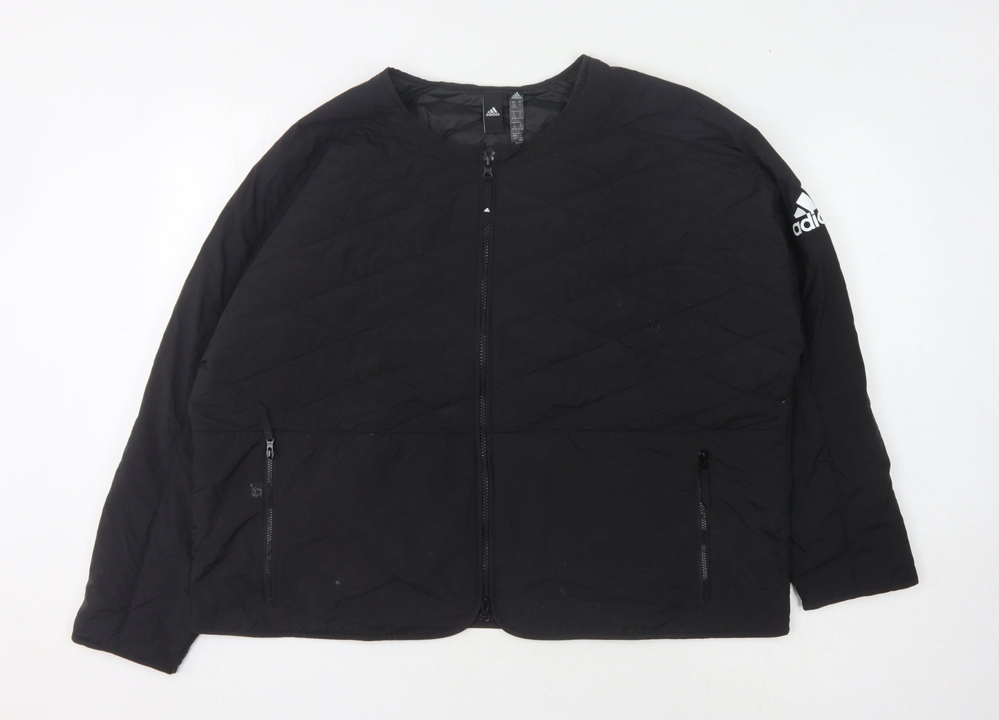 Adidas Women's Black Quilted Jacket, Size 20-22, Casual Zip Coat
