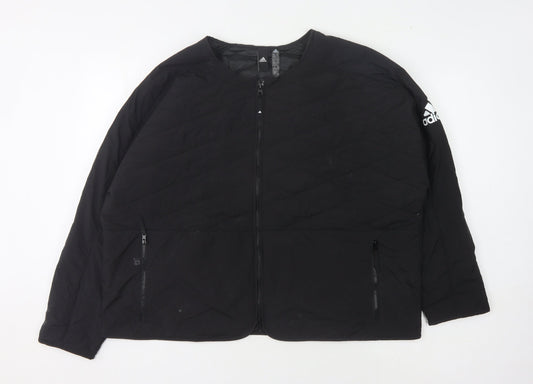 Adidas Women's Black Quilted Jacket, Size 20-22, Casual Zip Coat