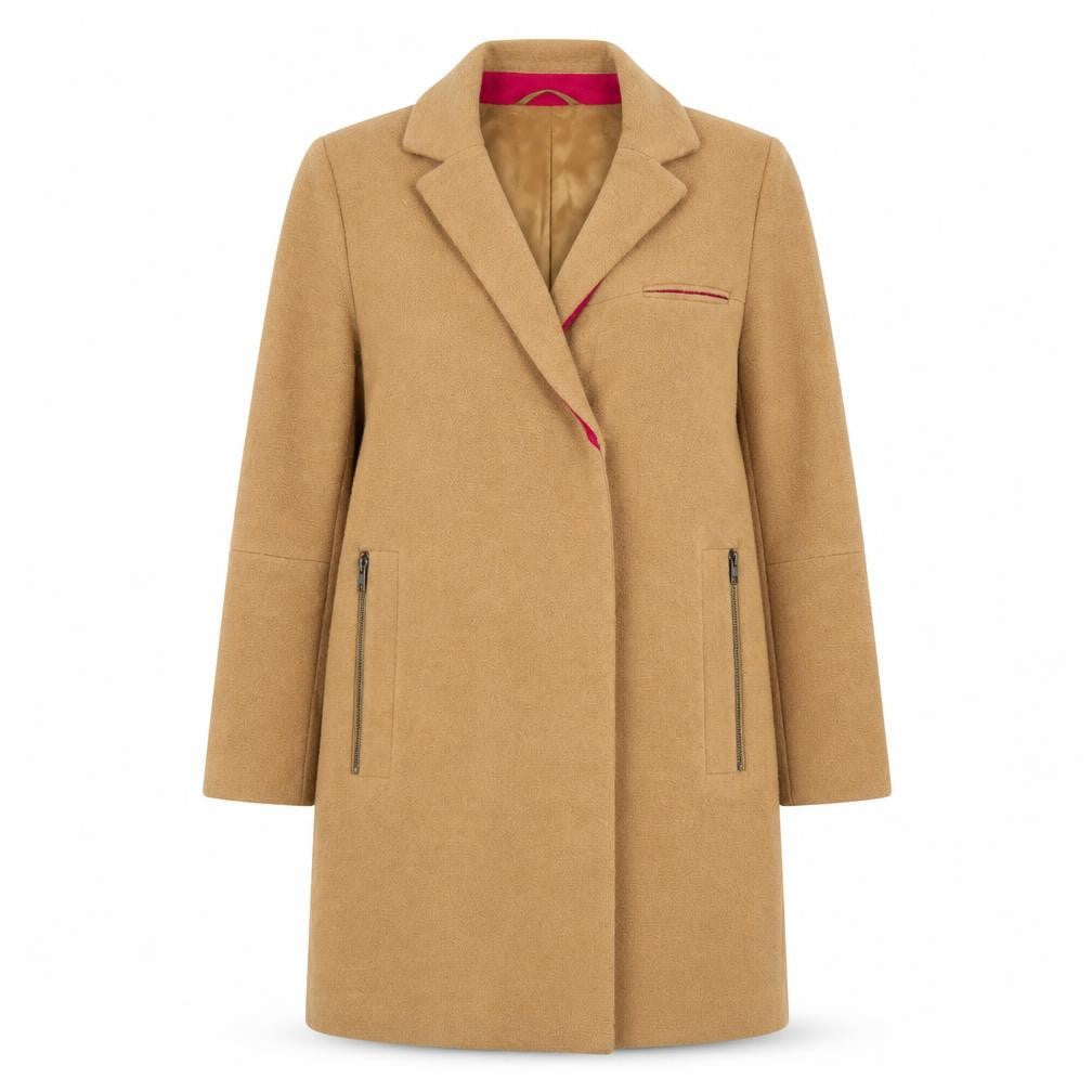 Front view of ASOS Women's Beige Wool Overcoat UK 10 Petite