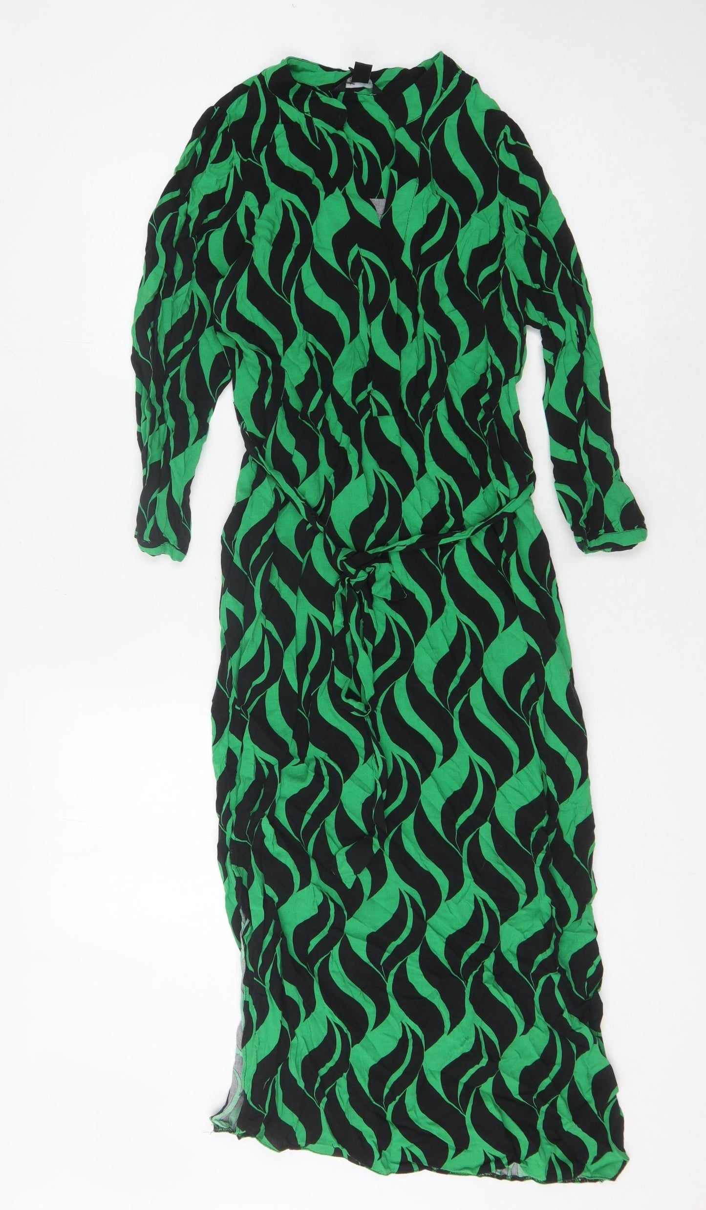 New Look Women's Green Black Geometric Long Sleeve Dress