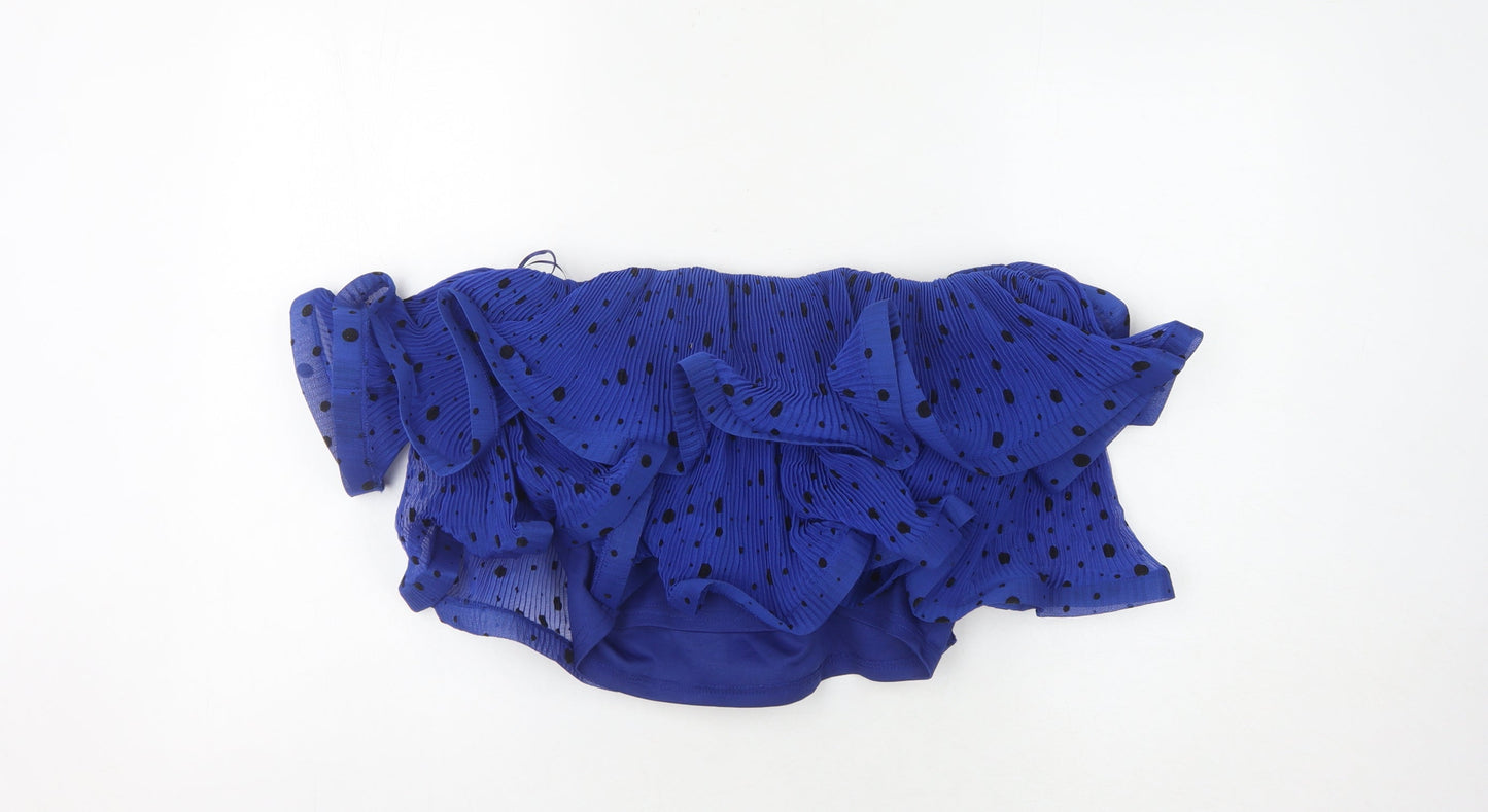 River Island Women's Blue Polka Dot Ruffle Blouse, Size 12