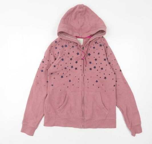 White Stuff Women's Pink Star Print Full Zip Hoodie Size M