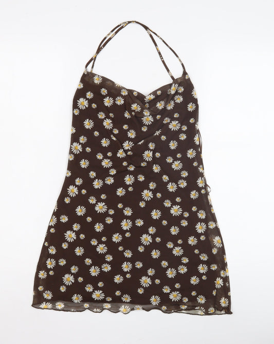 Pull & Bear Women's Brown Floral Camisole Tank Top