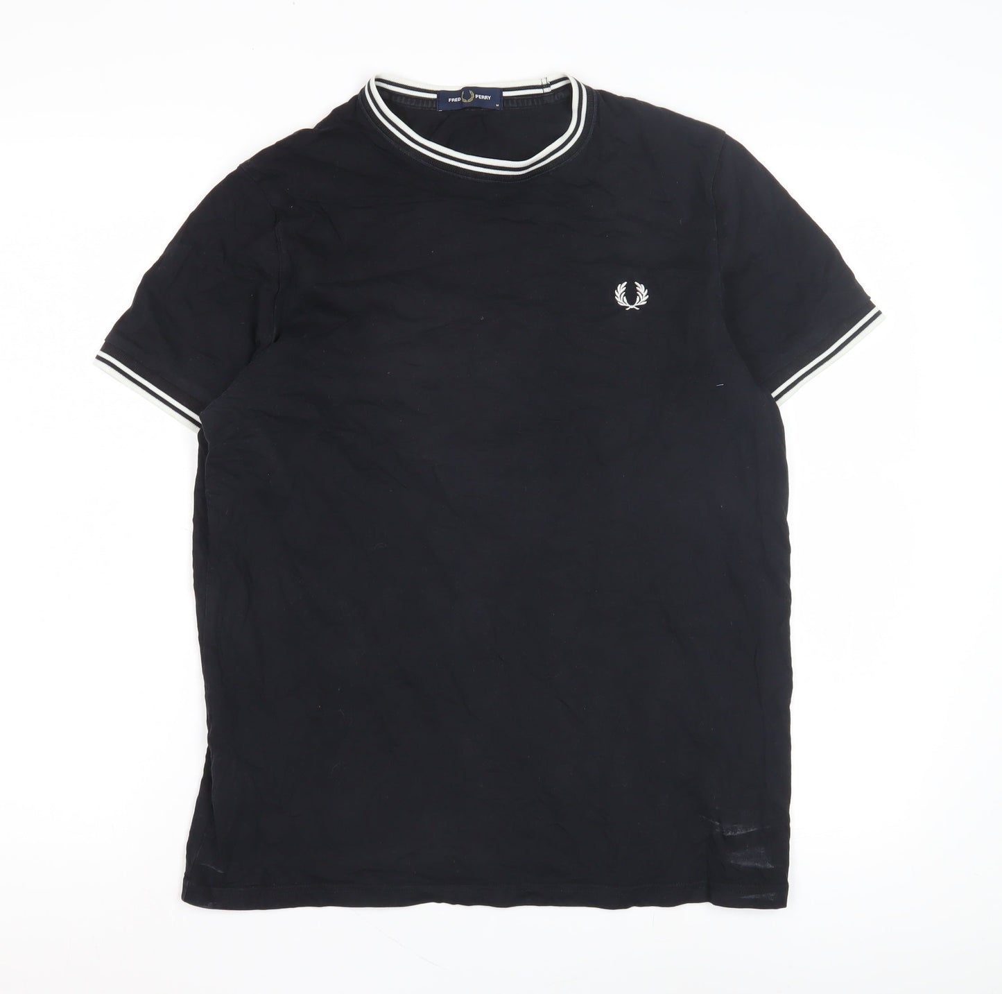 Fred Perry Men's Black T-Shirt M, Logo Accent, Cotton, Crew Neck