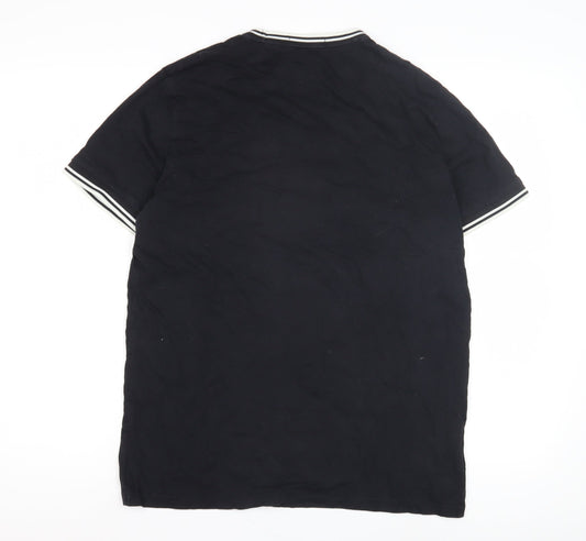 Fred Perry Men's Black T-Shirt M, Logo Accent, Cotton, Crew Neck