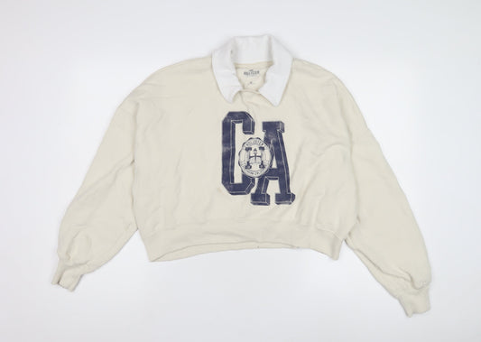 Hollister Women's White Collared Sweatshirt M