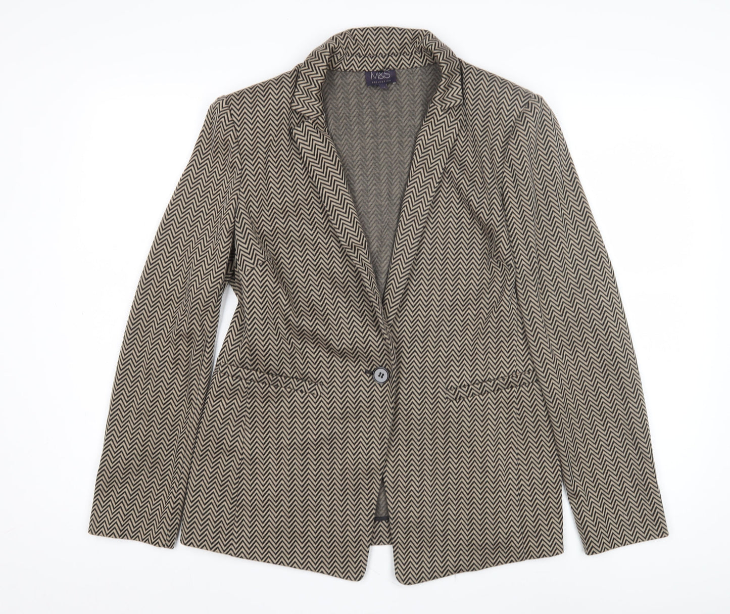 Marks and Spencer Women's Beige Geometric Blazer Size 12