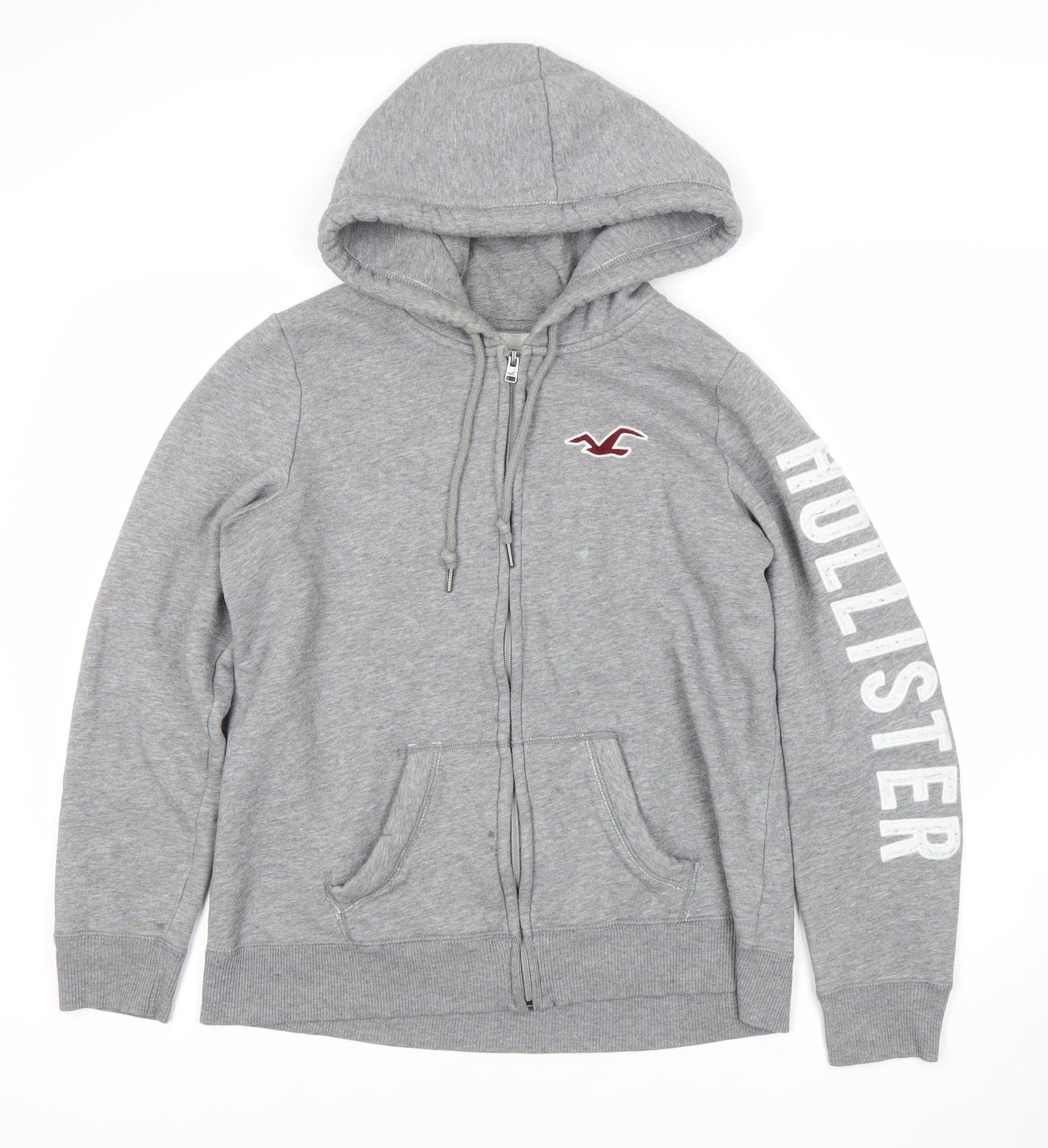 Hollister Grey Men's Full Zip Logo Hoodie L