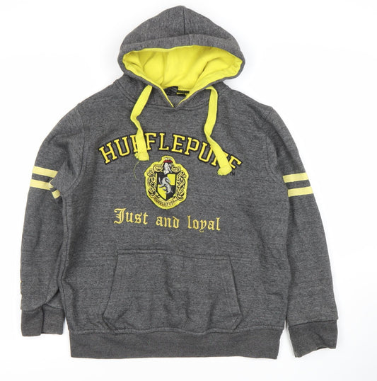 Harry Potter Boys Grey Hufflepuff Pullover Hoodie Size S