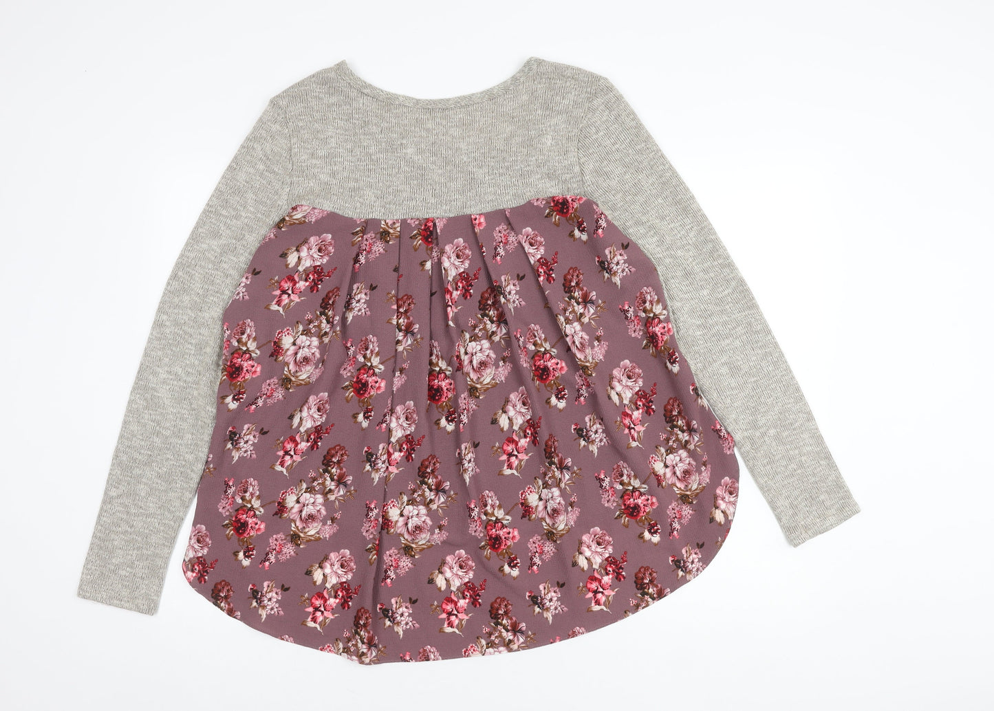C Women's Grey Floral Pullover Jumper L