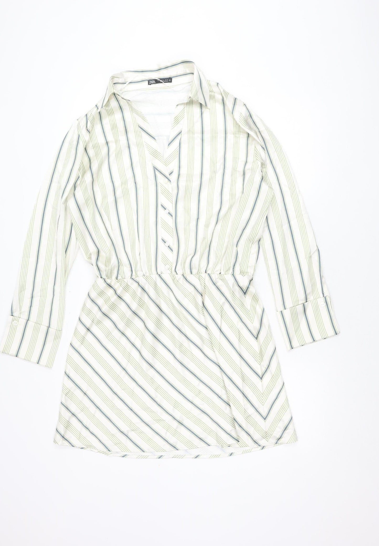 Zara Women's XL Green Striped Shirt Dress