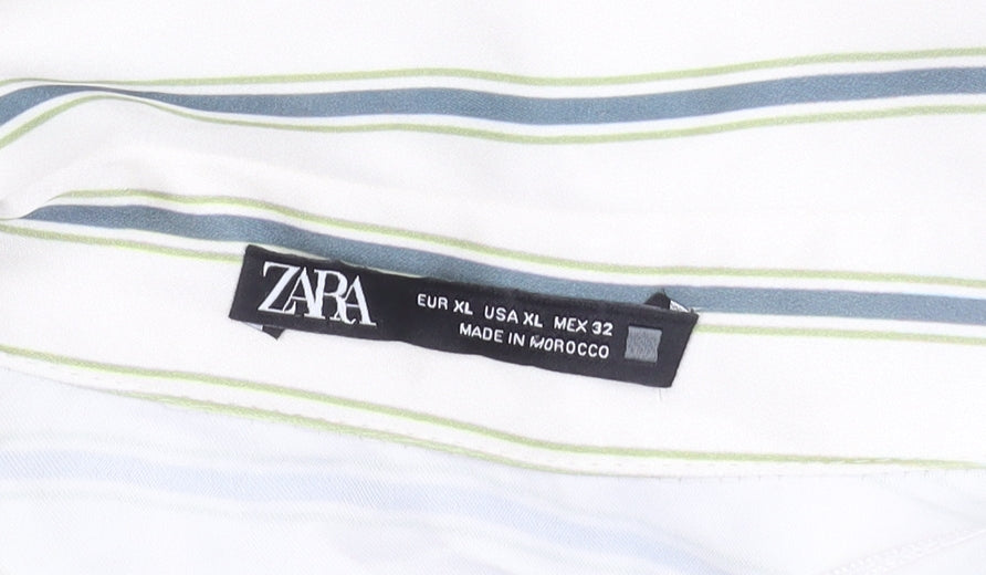 Zara Women's XL Green Striped Shirt Dress