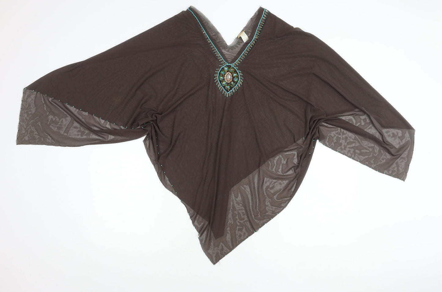 Piedras Women's Brown Beaded V-Neck Top, One Size