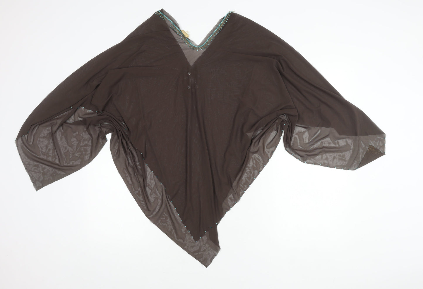 Piedras Women's Brown Beaded V-Neck Top, One Size