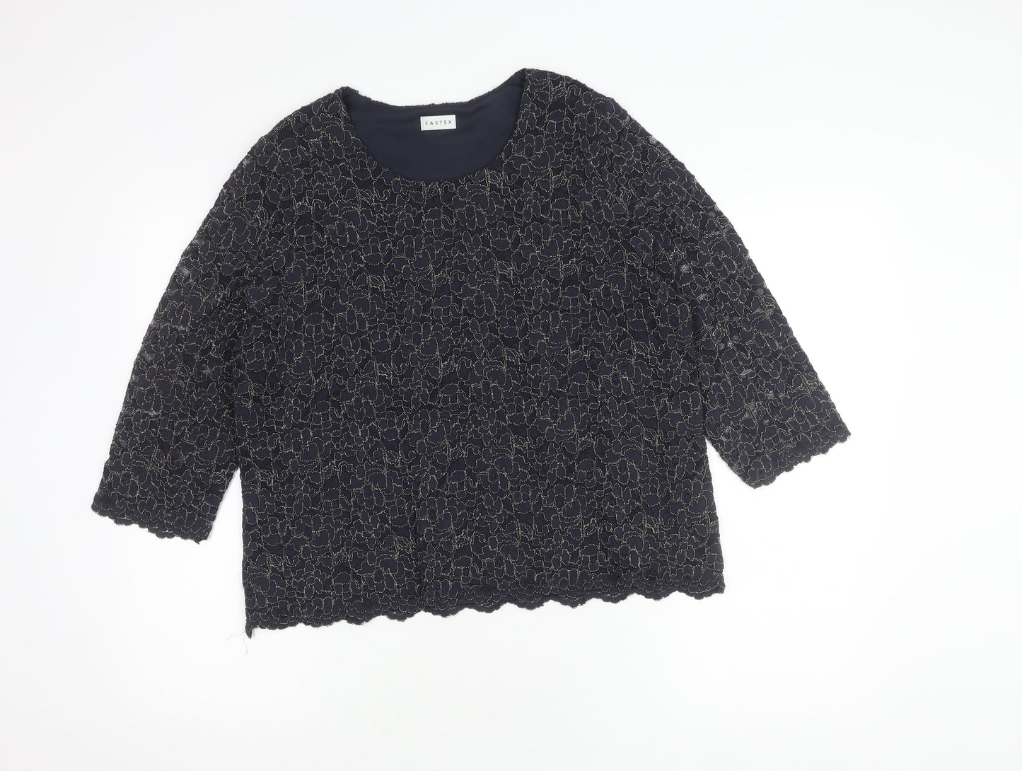 Eastex Women's Black Top, Size 16, 3/4 Sleeve, Nylon