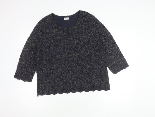 Eastex Women's Black Top, Size 16, 3/4 Sleeve, Nylon