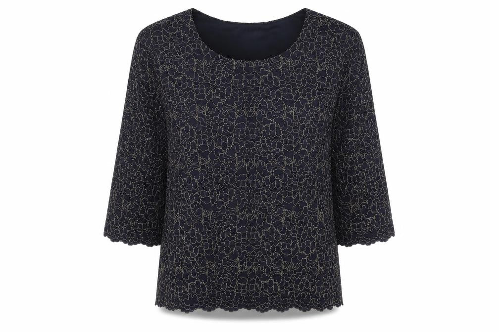 Front view of Eastex Women's Black Top, size 16, 3/4 Sleeve, Nylon