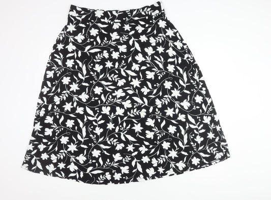 Marks and Spencer Women's Black Floral A-Line Skirt Size 18