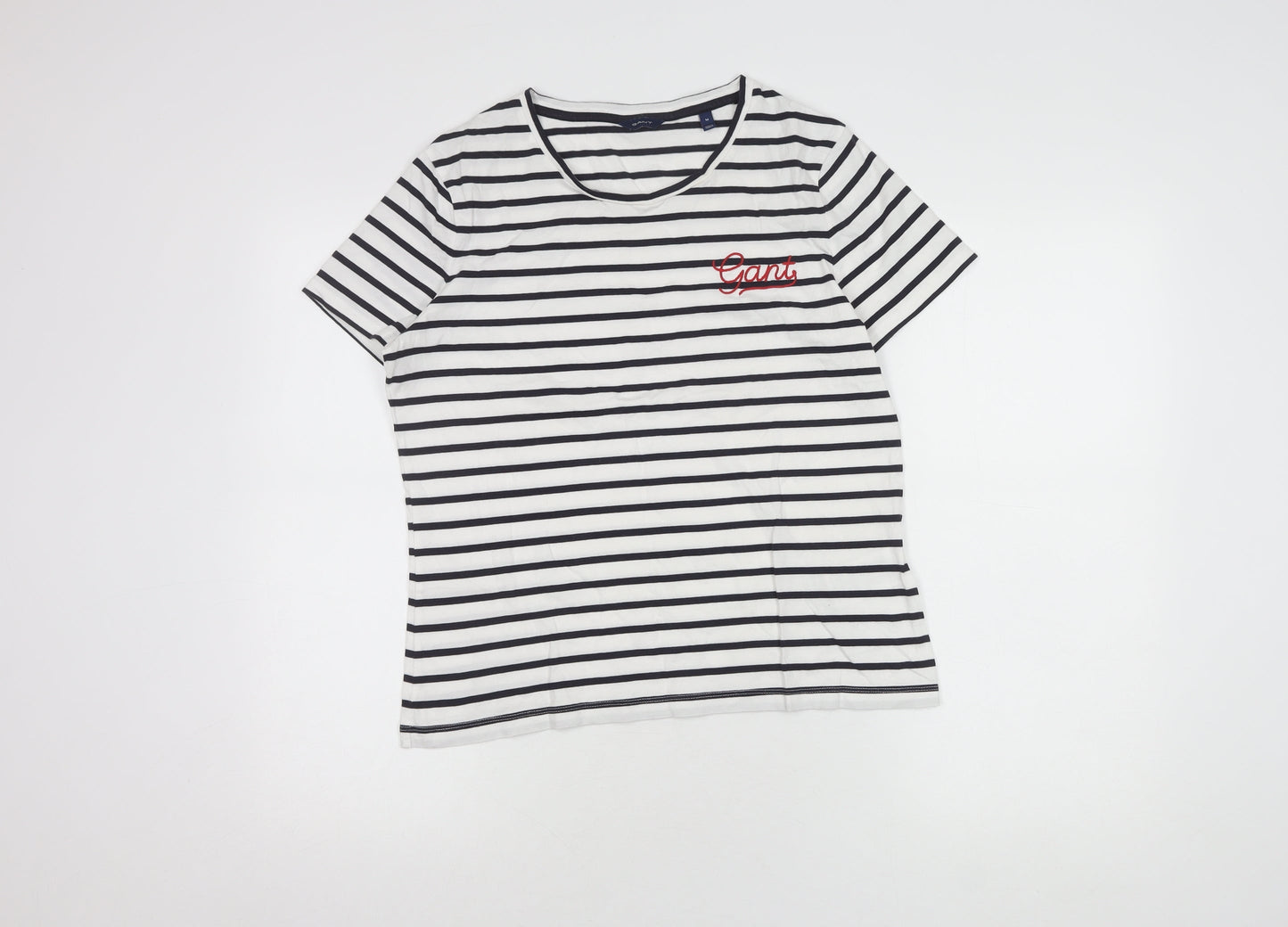 Gant Women's White Striped T-Shirt, Size M, Casual