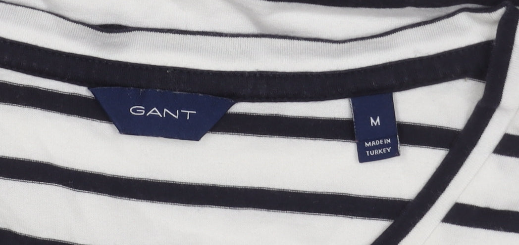 Gant Women's White Striped T-Shirt, Size M, Casual