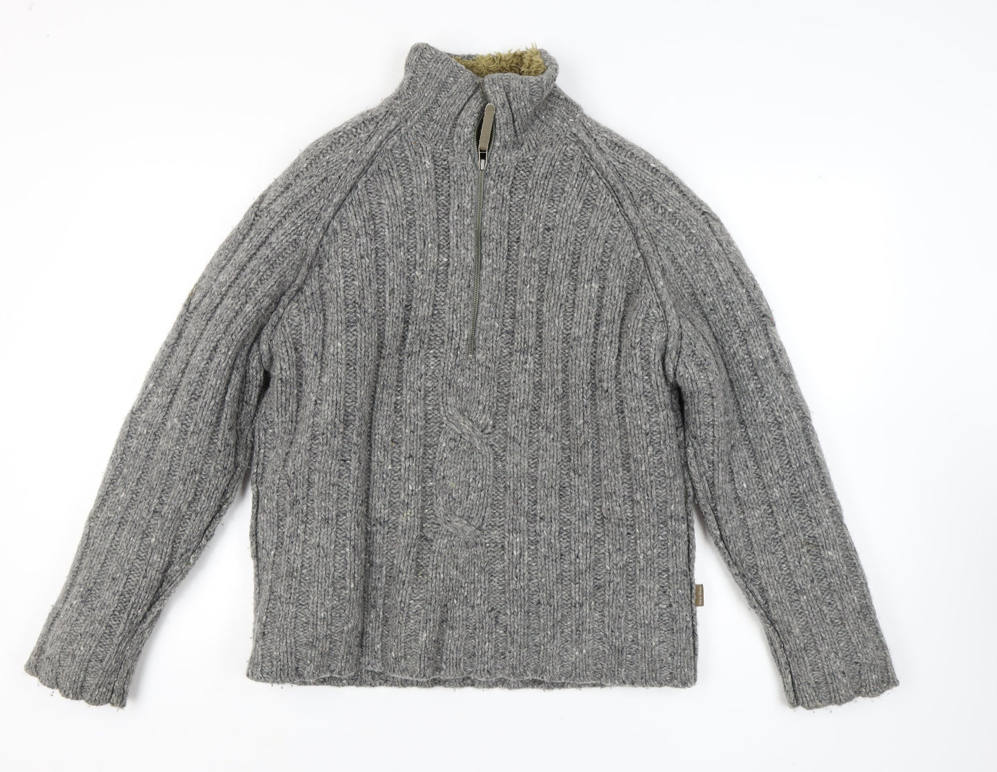 Fat Face Men's Grey Cable-Knit Pullover Jumper M High Neck