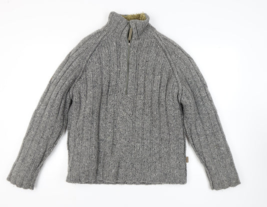 Fat Face Men's Grey Cable-Knit Pullover Jumper M High Neck